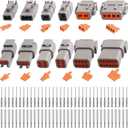 JRready ST6141 DTM Connector Kit,2 3 4 6 8 12 Pin Grey IP67 Waterproof Connector with 35 Pairs Barrel Style Solid Contacts Pin Sockets(Size 20/Wire Range 20-22 AWG)