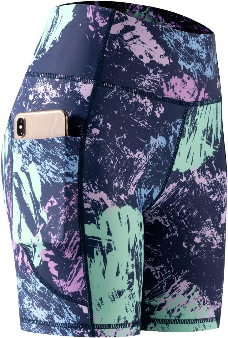 CADMUS High Waist Tummy Control Compression Shorts for Women Fitness Workout Running Shorts with Pockets, 23# Multicolor, Pack of 1, M