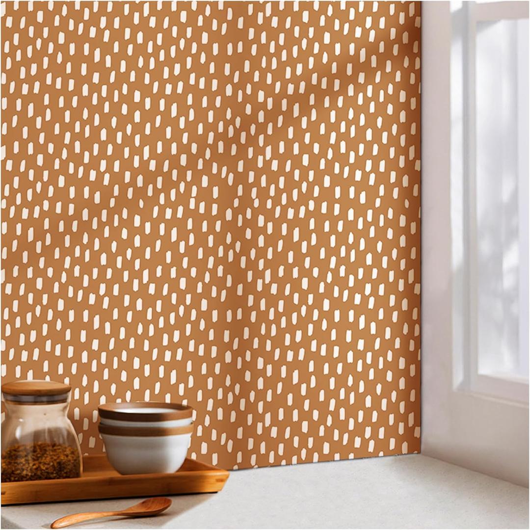 HAOKHOME Peel and Stick Wallpaper Boho Modern Dots Wall Paper Removable for Bathroom Caramel/White Contact Paper 17.3in x 32.8ft