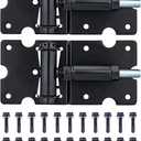Self Closing Gate Hinges, Heavy Duty for Vinyl/Wood/Metal Fence, Pack of 2, with Slef-Tapping Screws and Adjuster Tool (Black)
