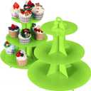 YLDW Cupcake Stand 2Pcs, 3-Tier Cupcake Stand Display, Cardboard Cup Cake Tower Stand, Disposable Dessert Stand for Birthday Tea Party Baby Shower Treat Decorations, Green