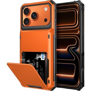 Vofolen for iPhone 17 Pro Case Wallet with Card Holder Dual Layer Heavy Duty Shockproof Drop Protection Hidden Flip 4-Card Slots Pocket Phone Cover for Women Men, 6.3 Inch Orange