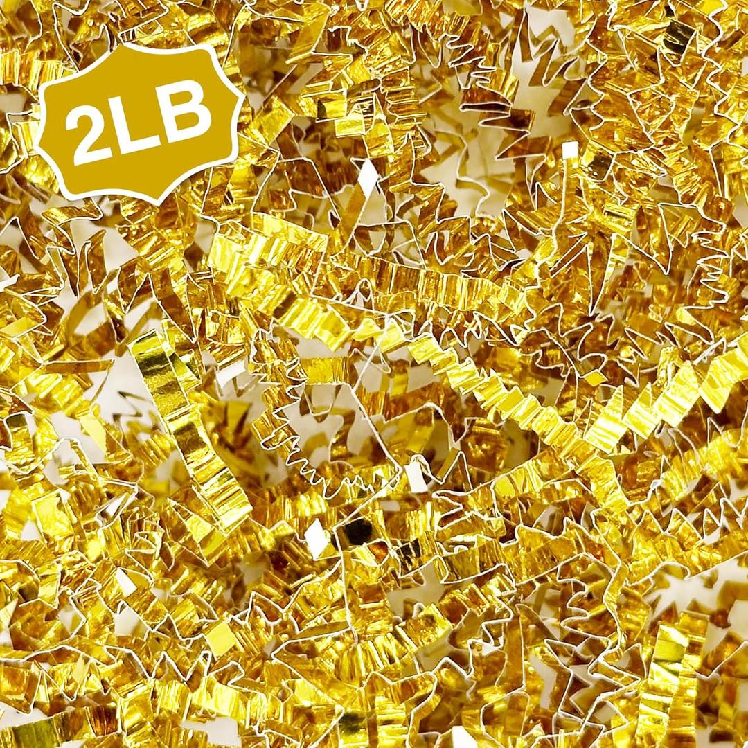 2LB Crinkle paper Shred Paper Filler For Gift Box Basket Bags On Holiday(Gold)