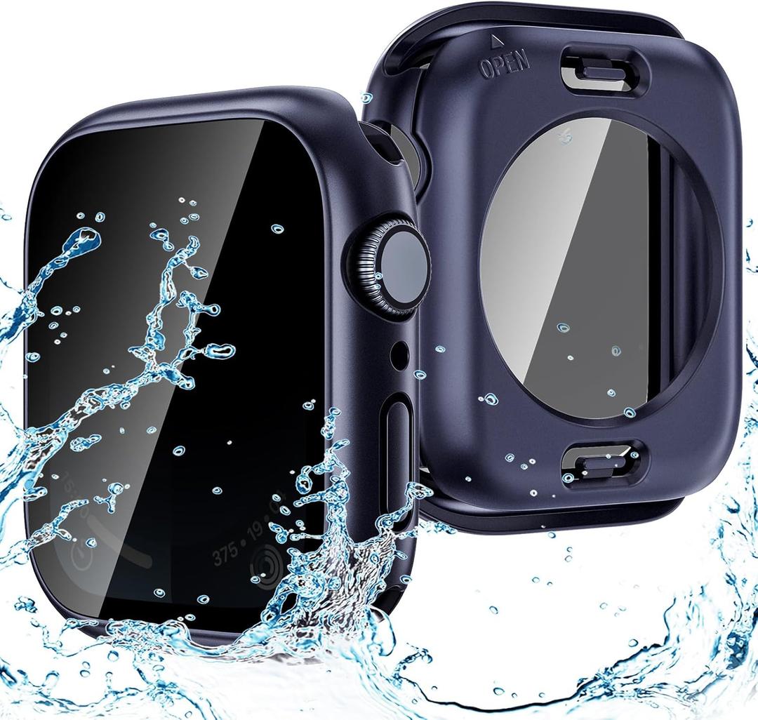 Goton Privacy Waterproof Case Compatible for Apple Watch Screen Protector 40mm Series 6/5/4, SE 3/2/1, Anti Spy Face Cover Back Bumper for iWatch Accessories (Blue)