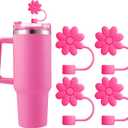 2 x Flower Straw Covers Toppers for Stanley Cups 30&40 Oz Tumbler with Handle Accessories 4PCS Silicone Straw Caps Reusable Straws Tips Protectors for Stanley Cup 10mm 0.4in Straws,Rose Red