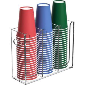 Disposable Coffee Cup Dispenser with Handles, Countertop or Wall Mount Hot/Cold Drink Cup and Lid Holder - Bathroom/Kitchen/Office Acrylic Cup Lid Storage Organizer (3 Compartments, Clear)