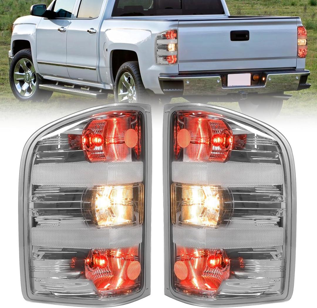 MAYELLO Chrome Tail Lights w/Bulbs Compatible with 2007-2013 Chevrolet Silverado 1500, 2007-2014 Chevy Silverado 2500 3500 Single Rear Wheel, Plug & Play Rear Lamps