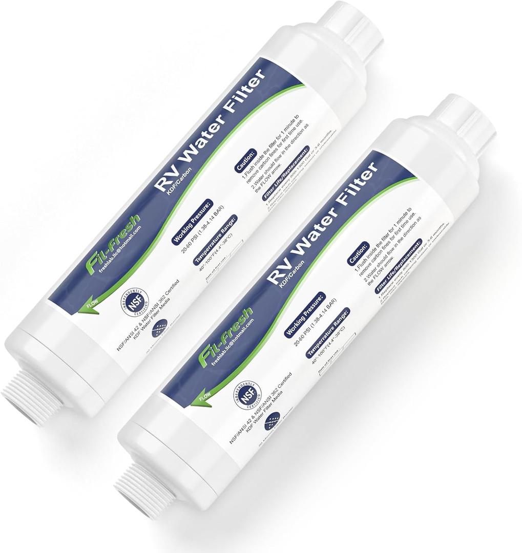 Fil-Fresh RV Inline Water Filter, Water Hose Filters 2 Pack for Garden and Camper, NSF Certified, Reduces Sediment, Chlorine, Odor, Bad Taste, Heavy Metals, Easy to Use