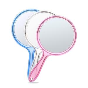3 x OMIRO Hand Mirror, Double-Sided Handheld Mirror 1X/3X Magnifying Mirror with Handle, Set of 3 (Mix Colors)