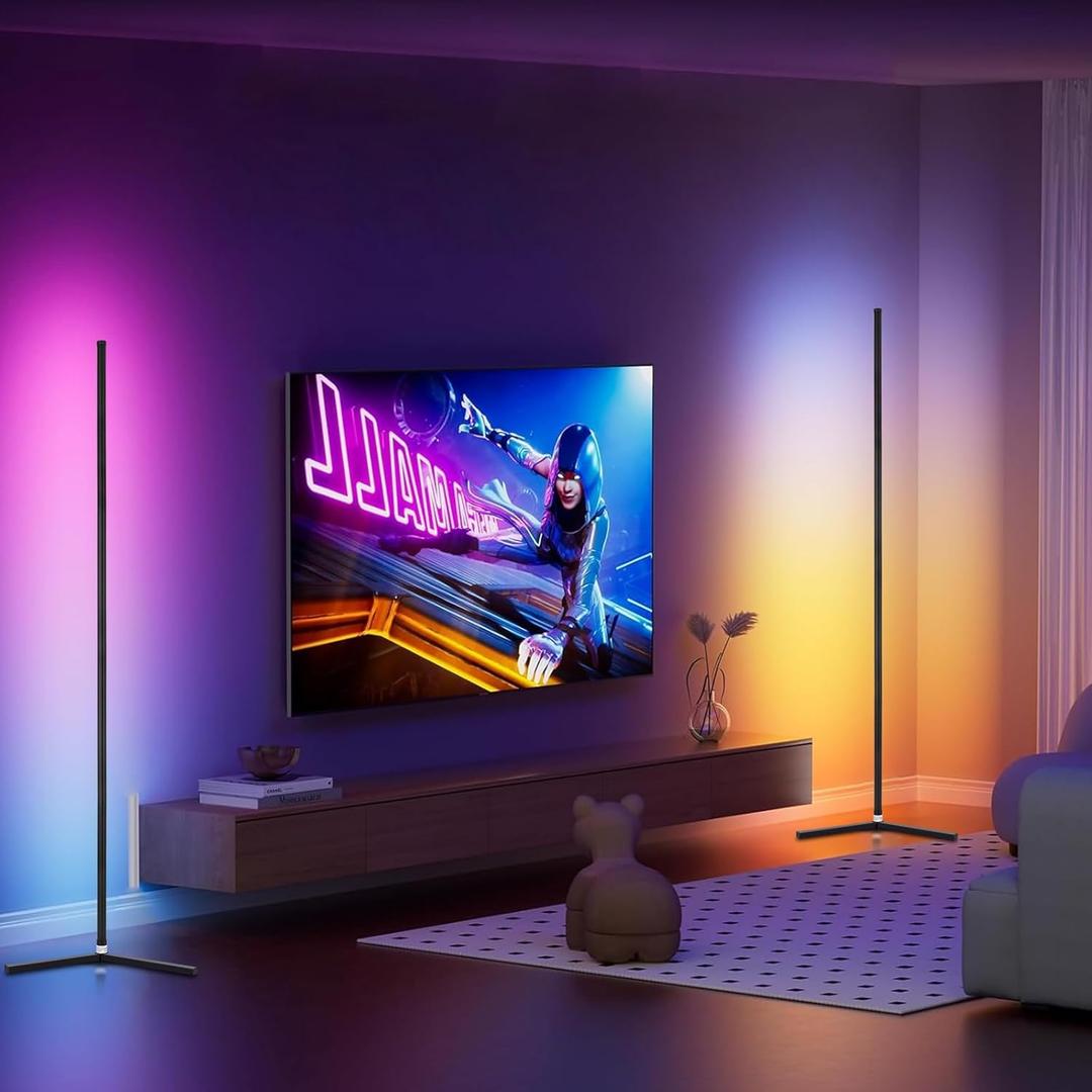 2PCS RGB Corner Floor Lamp, 64.5" RGB Color Changing Led Floor Lamp for Living Room APP and Remote Modern Light Bar with Music Sync and 16 Million Colors Dimmable Ambient Lighting for Bedroom