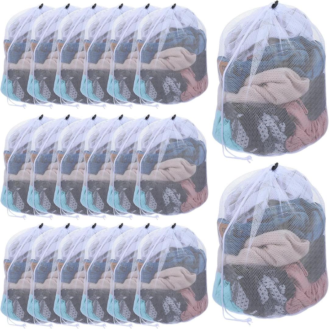 20 Pcs Mesh Laundry Bags Bulk with Drawstring 20 x 24'' Hanging Heavy Duty Medium Mesh Dry Cleaning Bag Machine Washable Large Net for Clothes,Sock,Bed Linen Dormitory, Travelling Camping