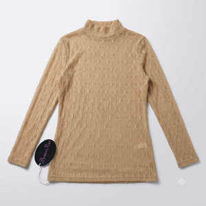 BemorRun Mesh Long Sleeve Top Lace Tops for Women Mock Neck See Through Fitted Sexy Date Night Outfit (Khaki, Small)