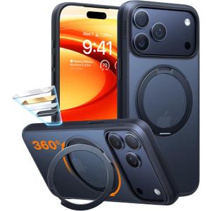 TORRAS Upgraded 360 Magnetic Stand for iPhone 17 Pro Max Case with Camera Control Button, Fit for MagSafe with Ring, Mil-Grade Protection, Translucent Slim for iPhone 17 ProMax Case Ostand, Black