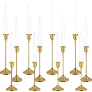 Candlestick Holders 4 Sets(12 Pcs), Brass Gold Candle Holders with Anti-Slip Pad, Metal Taper Candle Holder, Candle Holder for Wedding Fireplace Mantel Housewarming Gift