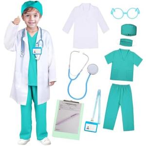 GREAHWD Set of 8 Doctor Costume for Kids Dress Up Set Toddler Halloween Costumes for Girls Boys With Lab Coat Doctor