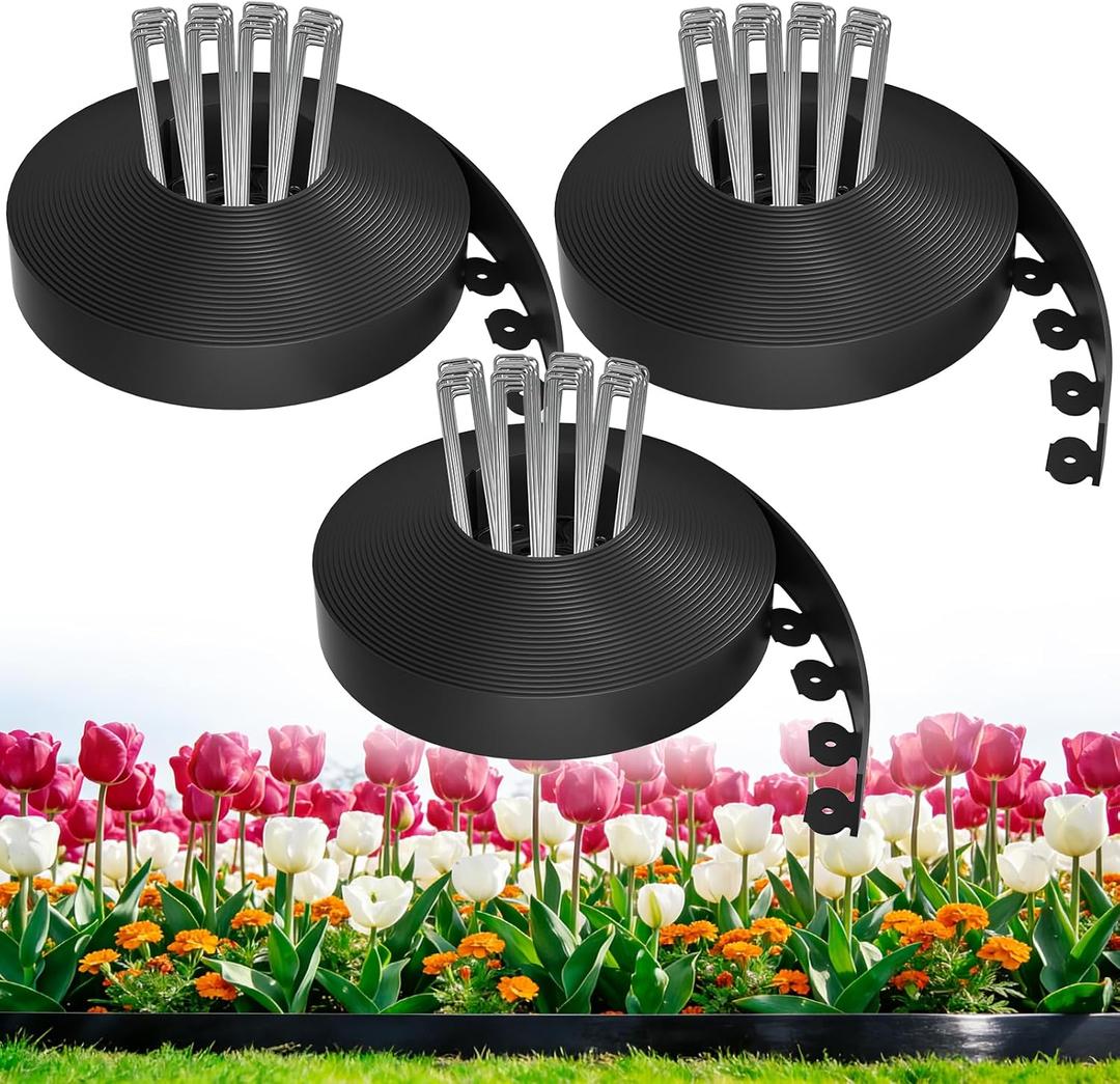 200ft,1.5in Tall Landscape Edging Kit with 300 Metal Spikes, Not Digging Flexible Plastic Edge Border for Landscaping, Lawn,Garden,Flower Beds,Yard,Paver,Playground, Fence,Pathway,3pack, 66.7ft Each