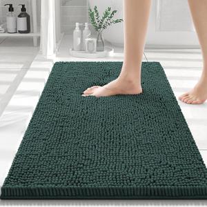 Smiry Luxury Chenille Bathroom Rugs 30x20, Extra Soft and Absorbent Shaggy Bath Mat, Machine Washable, Non-Slip Plush Carpet Runner for Tub, Shower, and Floor, Home Decor Accessories, Green