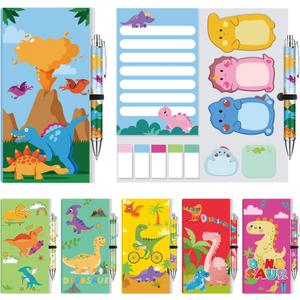 Sayglossy 6 Set Dinosaur Sticky Notes Pens Set Cartoon Dinosaur Sticky Notes Pads Self-Adhesive Writing Memo Pads Pages Party Favors Supplies Teacher Appreciation Gifts for School Office
