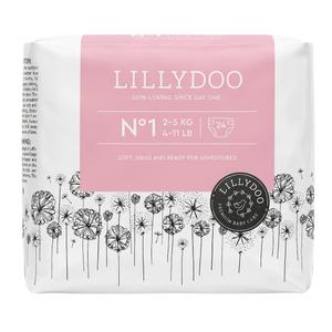 LILLYDOO Baby Diapers - Size 1 (4-11 lbs), Monthly Supply (24 Count), Leak Protection, Skin-Friendly, Ultrasoft, Perfume- & Chlorine-Free, Hypoallergenic, Dermatologist Tested, Oeko-TEX®