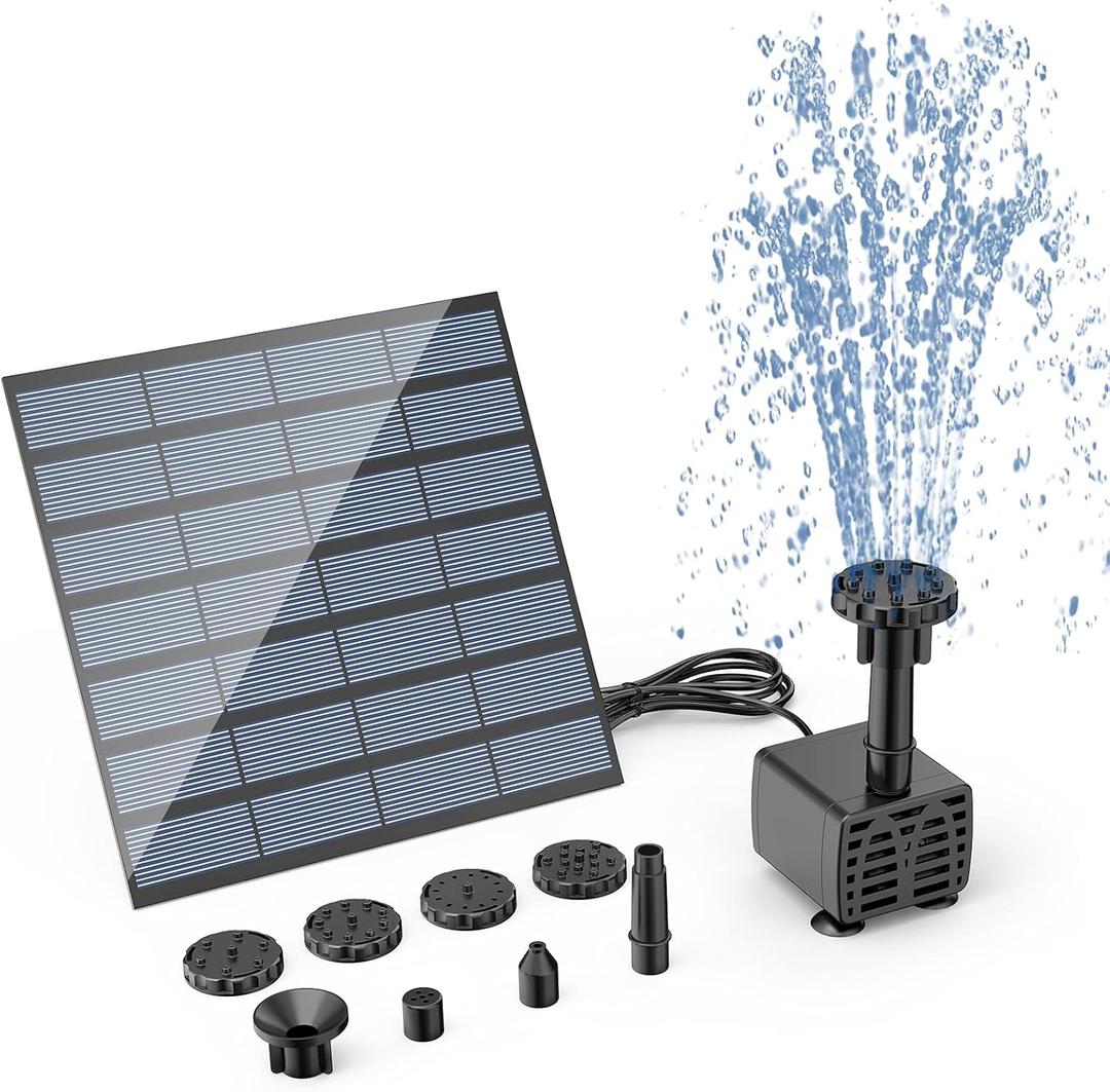 AISITIN DIY Solar Water Pump Kit for Water Feature Outdoor, Solar Powered Water Fountain Pump with 6 Nozzles for Bird Bath, Ponds, Garden, Fish Tank (1.5W)