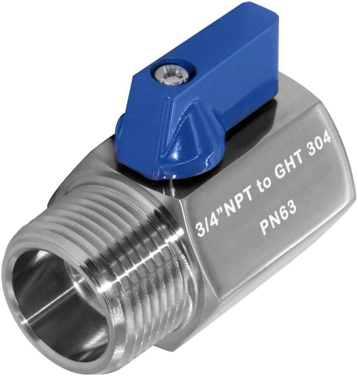 Beduan Stainless Steel 3/4 Garden Hose Female to 3/4 NPT Male Thread Shut Off Ball Valve Pipe Fitting GHT Adapter Heavy Duty Connector