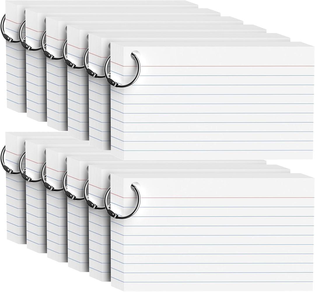 600 Count White Index Cards 3x5 Inch with Ring, Heavy Weight Flash Cards, Note Taking Supplies, Portable Note Cards, Study Flashcards for Students & Teachers, Office Home School Study Supplies