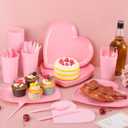 SiliFine 60 Pcs Valentines Day Party Supplies Bulk Serves 10 Plastic Dinnerware Set Disposable Plates Napkins Cups Spoons Forks Knives for Valentine's Party Decorations (Pink)