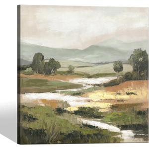 Wall Art Canvas Landscape Picture: Nature Wilderness Scenery Painting Decor Natural Scene Print Vintage River Country Scenic Artwork for Living Room Home Office Decoration 24 x 24 Inch