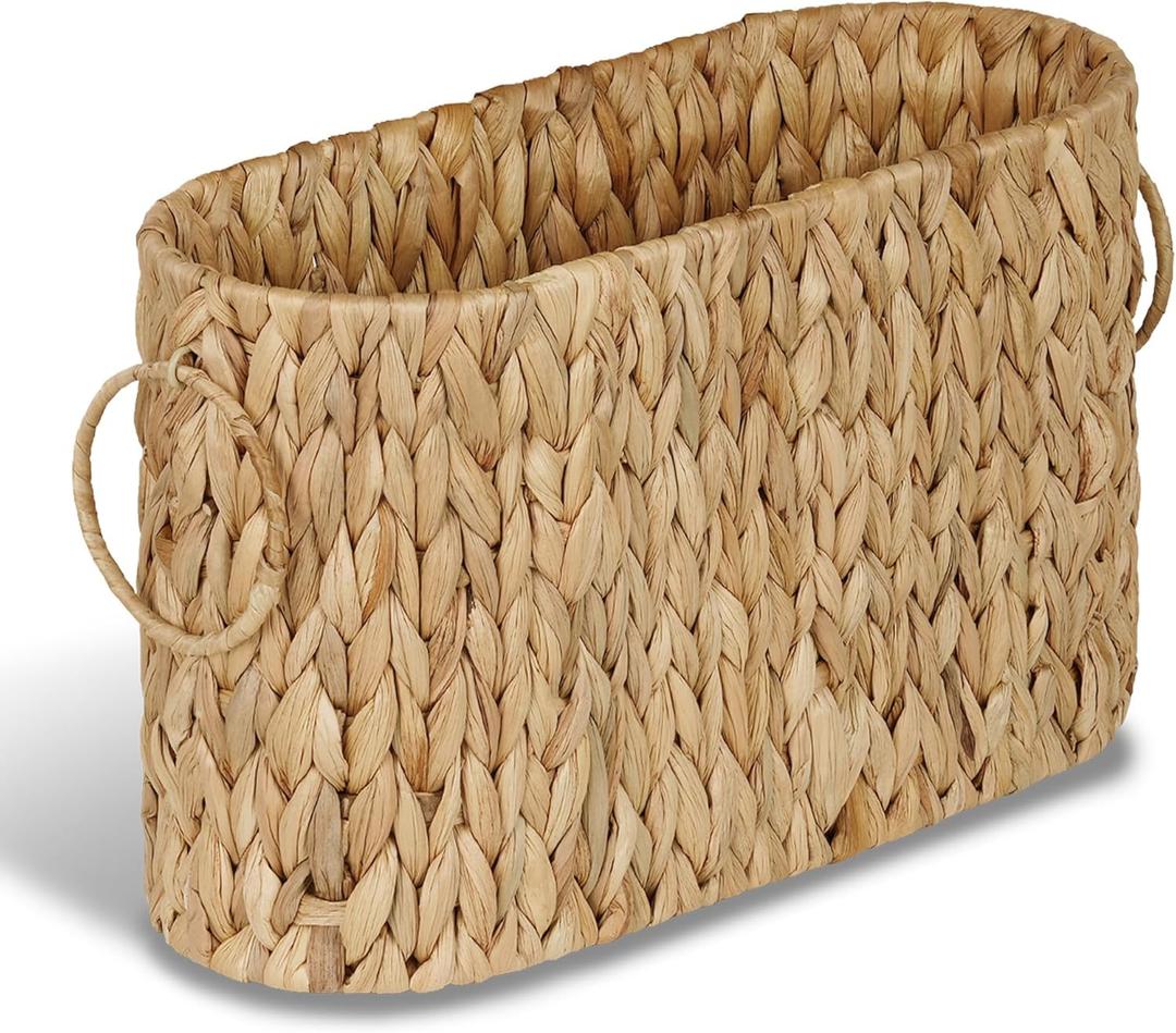 Toilet Paper Storage Basket, Water Hyacinth Slim Toilet Paper Holder- Holds Up to 9 Mega Rolls, Home Bathroom Decor Organizer