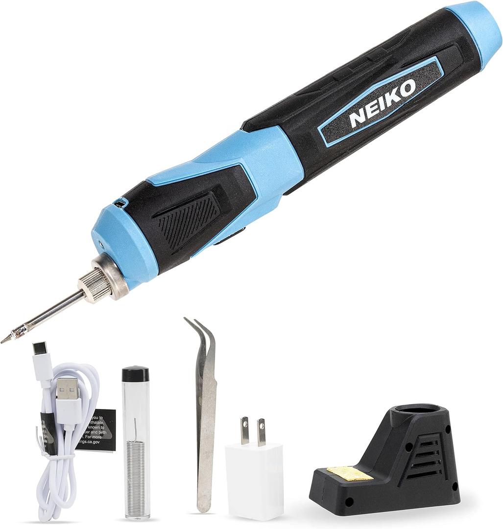 NEIKO 40421A Wireless Soldering Kit, Mini USB Rechargeable Solder Iron Pen, Rapid Heat 356-750F (180-400C) Electrical Soldering Kit, LED, 4V Lithium-Ion Battery, Cordless Soldering Iron Kit