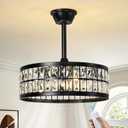 Black Caged Ceiling Fan with Light and Remote 19 Inch Modern Crystal Fandelier Ceiling Fan with Light Semi Flush Mount Farmhouse Chandelier Fan Light for Bedroom Kitchen Living Room, Small