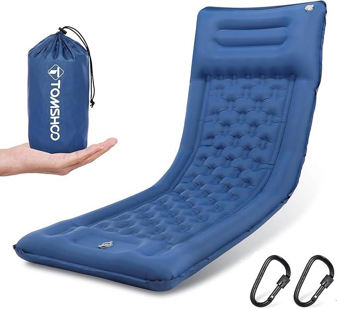 TOMSHOO Sleeping Pad, Ultralight Camping Mat Inflatable Sleeping Mat 57x80" Camping Mattress with Pillow Built-in Foot Pump with 2 Carabiners for Camping, Hiking, Travel, Tent (Blue)
