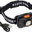 Klein Tools 56414 Rechargeable 2-Color LED Headlamp, Fabric Strap, Spotlight, Floodlight, Red LED, 800 Lumens, USB Cable, Camping, Running