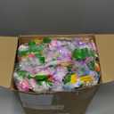 Sherr 100 Pcs LED Hawaiian Leis Luau Party Decorations Light Up Leis Bulk with Green Leaves Tropical Flower Necklaces for Wedding Beach Carnival Summer Birthday Supplies Party Favors