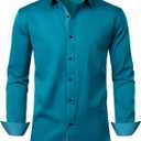 JEMITOP Men's Stretch Multi-Use Long Sleeve Dress Shirts Party Prom Wedding Shirts with Slight Sheen (3X-Large, Teal)