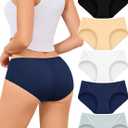 voenxe Women Underwear Cotton Hipster Breathable Bikini Full Coverage Panties Comfortable Low Rise Ladies Briefs 5 Pack (Medium, Basics)