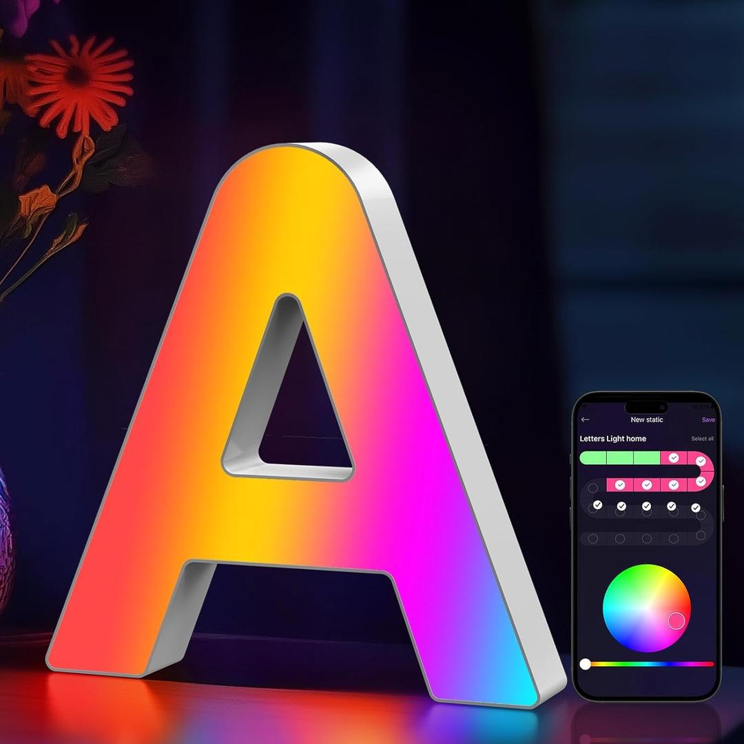 2 x Light Up Letters Marquee Letter - LED Lights Room Decor - Music Sync RGB Color Changing Logo Game Lights for Girls Women Party Birthday Christmas Valentine's Day Wall Desktop Decoration (MRGB-A)