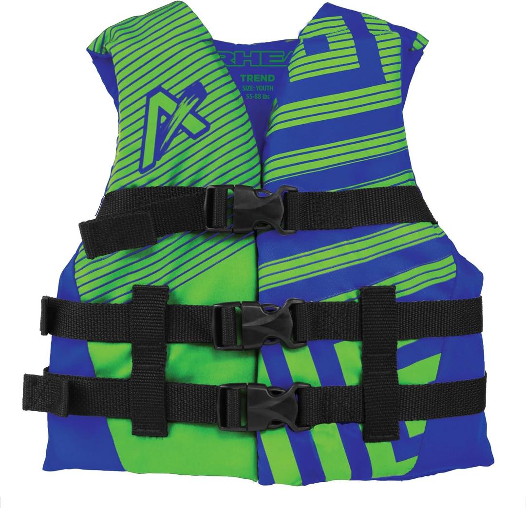 Airhead Trend Life Jacket, Coast Guard Approved, Men's, Women's and Youth Sizes (Blue and Green)