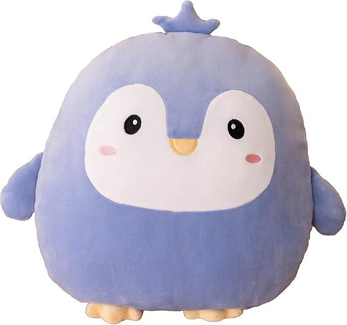 Soft Flat Purple Penguin Plush Hugging Pillow Cute Blue Penguin Stuffed Animal with Crown Plushies Toys Kids Anime Cushion for Birthday, Valentine's Day, Christmas