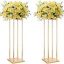 2 Pcs Tall Wedding Elegant Metal Flower Centerpieces, Gold Flower Stand Vase Display Column for Wedding Event Reception Table, Wedding Geometric Vases for Party Table, Home Décor