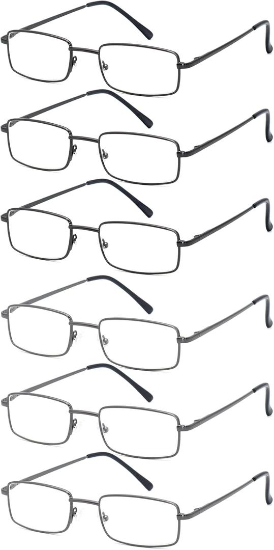 6-Pack Metal Reading Glasses for Men Women Spring Hinge Readers Clear Lens Non Yellow Coating