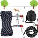 Dog Camping Essentials, Tie Out Cable for Camping,50ft Portable Overhead Trolley System with 10ft Runner Lead for Dogs up to 200lbs,Portable Reflective Dog Lead Line for Yard, Park and Outdoor (Black)