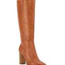 Juliet Holy Women's Knee High Boots Stacked Block Heel Pointed Toe Riding Boots Brown 6.5