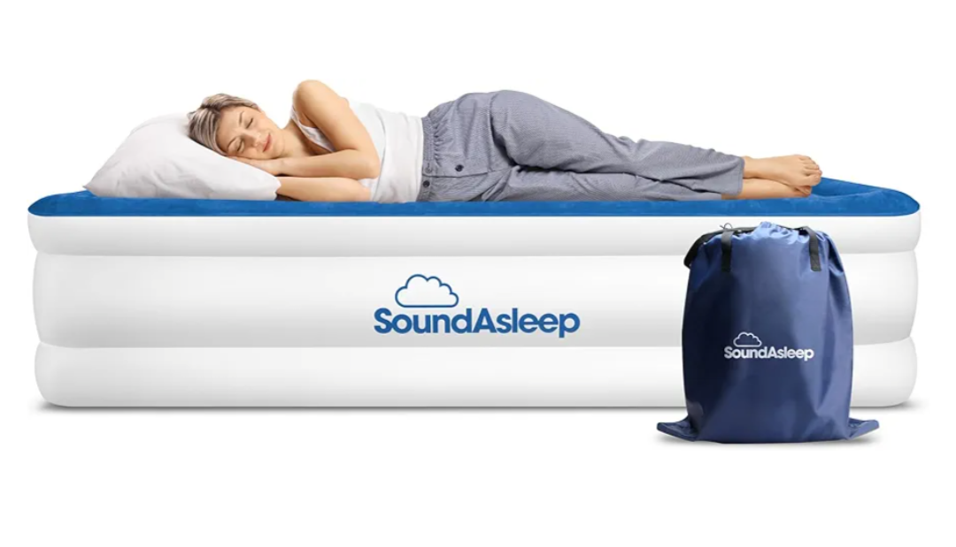 SoundAsleep Products Dream Series Luxury Air Mattress, ComfortCoil Technology, Built-in High Capacity Pump for Home, Camping- Double Height, Adjustable, Inflatable Blow Up, Portable (Queen Size)