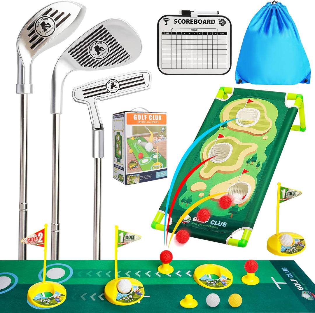 Toddler Golf Clubs Set - Upgraded Kids Golf Toys, Adjustable Toddler Golf Set with Scorecard, Storage Bag, Indoor and Outdoor Yard Game Gifts for 2 3 4 5 6 7 8 Year Olds Boys Girls