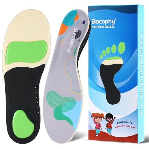 Bacophy Kids Arch Support Orthotic Insoles, Children Pu Cushioning Inserts, Shock Absorption Velvet Surfaces Deep Heel Cup Inner Sole for Plantar Fasciitis, Flat Feet, Feet Heel Pain Relief