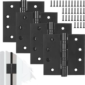 4 Pack Stainless Steel Black Door Hinges, Heavy Duty Door Hardware, 4 x 4 Inch Door Hinge with Ball Bearing, Door Hinges with Square Corners