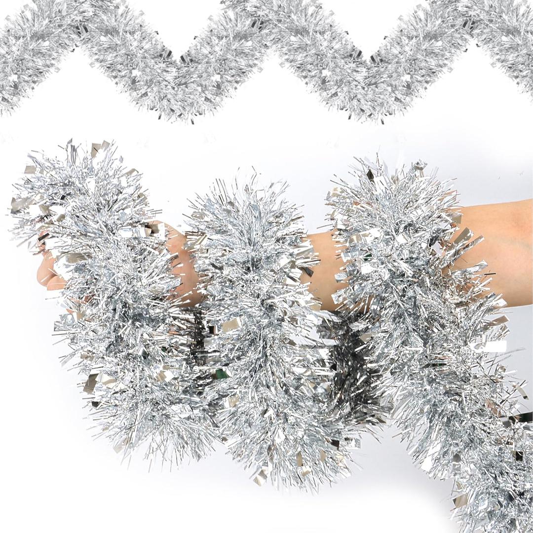 50 Ft Metallic Twist Hanging Tinsel Garland - Silver Christmas Tree Decoration
