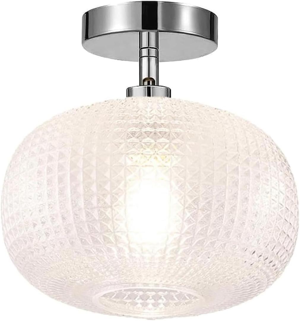 Semi Flush Mount Ceiling Light Fixture,Globe Glass Ceiling Fixture,Hallway Light Fixtures,Industrial Close to Ceiling Mount,Vintage Ceiling Lamp,Farmhouse Lighting for Bathroom Entryway Bedroom Porch (Chrome)