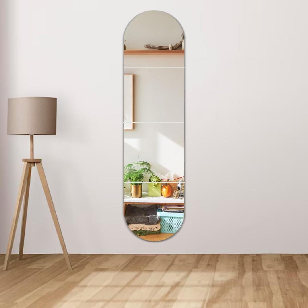 Mirrors Wall Full Length, 12x12in 4pcs Kids Acrylic Mirror Stickers, Full Body Length Mirrors for Walls, Wall-Mounted Stick On Frameless for Mirror, Mirror Stickers for Makeup Workout Gym Hallway Dorm